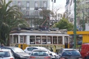 Straßenbahn, Lissabon, Stadtbild, Portugal